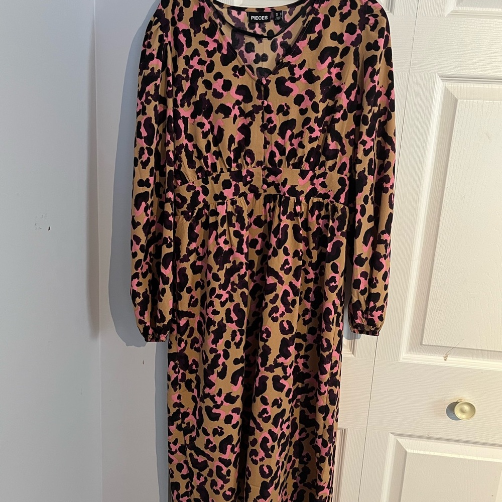 Pieces Pink and Brown Leopard Print Dress